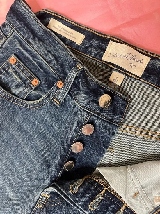 NWT Women's Mid-Rise 90's Baggy Denim Jeans Universal Thread Vintage Dark Wash 0 - Picture 6 of 9